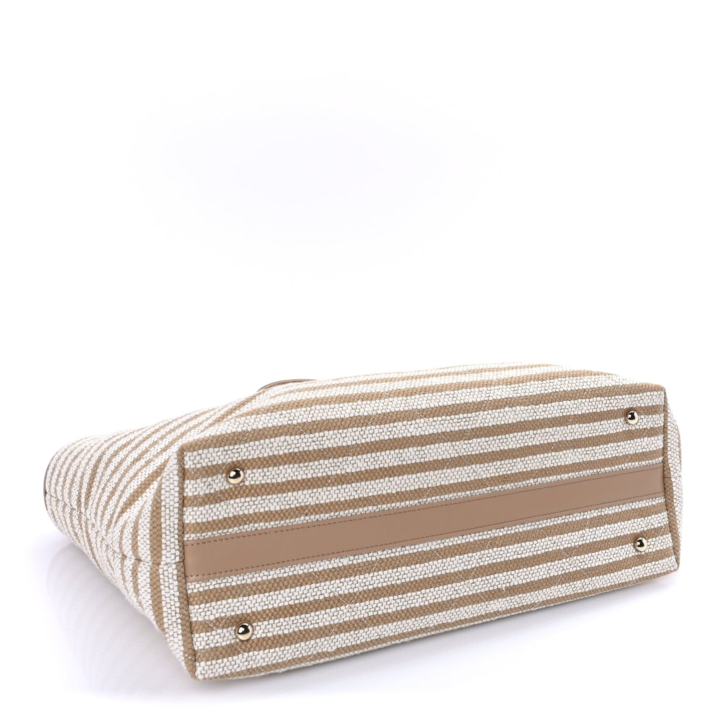 Chanel Printed Fabric Striped CC Tote Light Beige