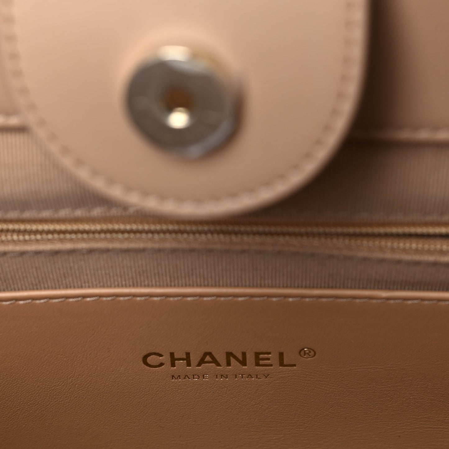 Chanel Printed Fabric Striped CC Tote Light Beige