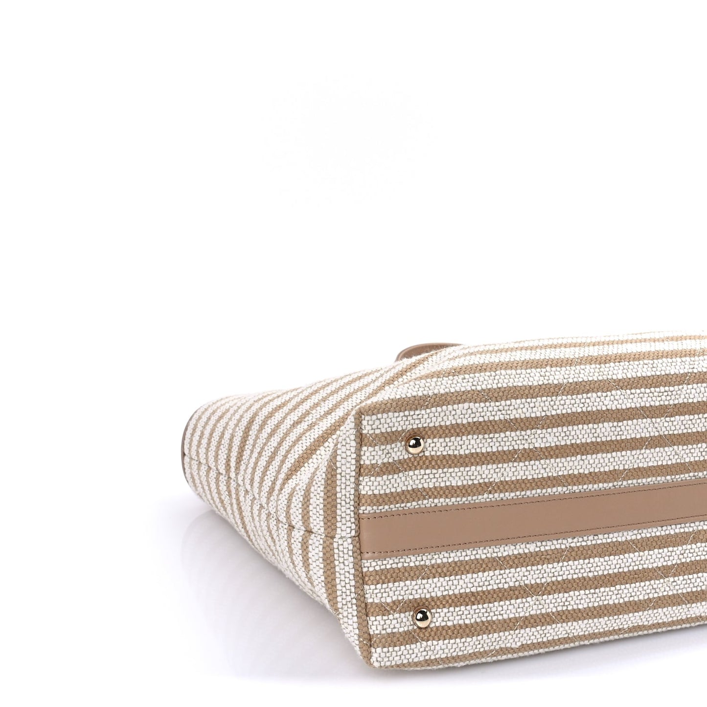 Chanel Printed Fabric Striped CC Tote Light Beige