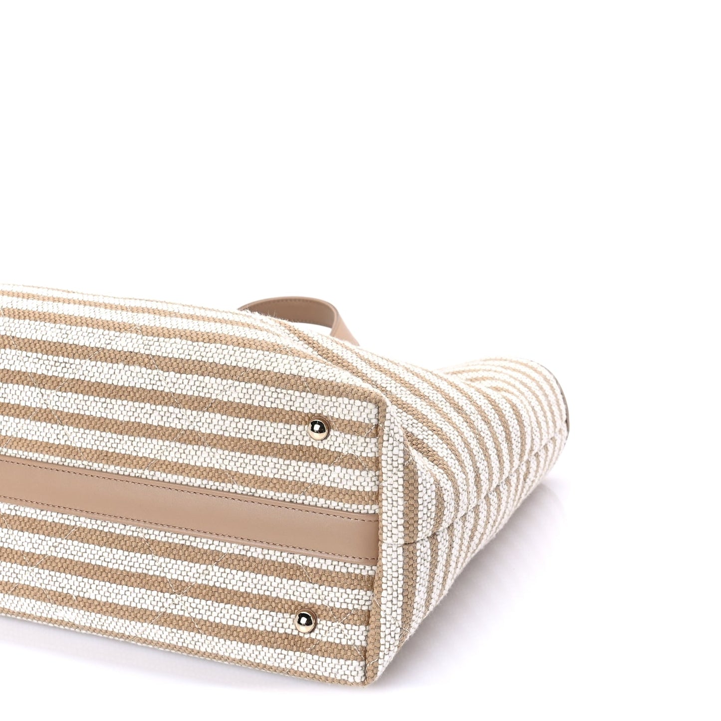 Chanel Printed Fabric Striped CC Tote Light Beige