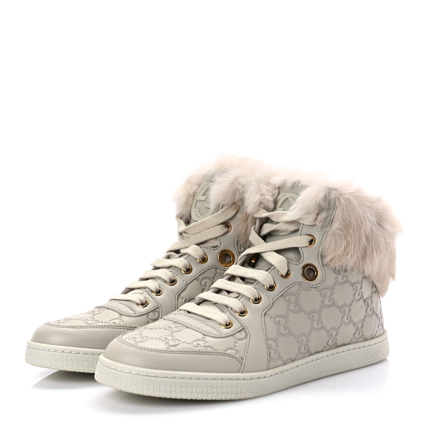 Gucci Guccissima Rabbit Fur Coda High Top Sneakers 39 White