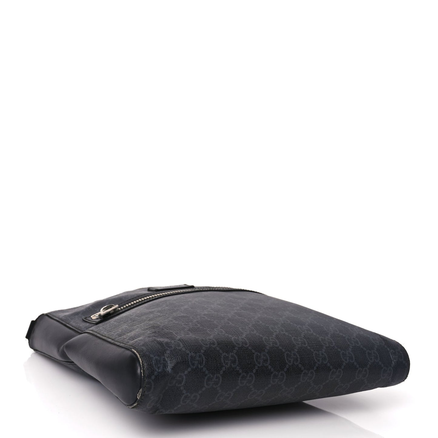 Gucci GG Supreme Monogram Appia Calfskin Web Flat Messenger Bag Black Grey