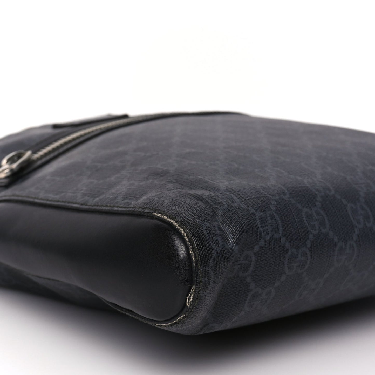 Gucci GG Supreme Monogram Appia Calfskin Web Flat Messenger Bag Black Grey