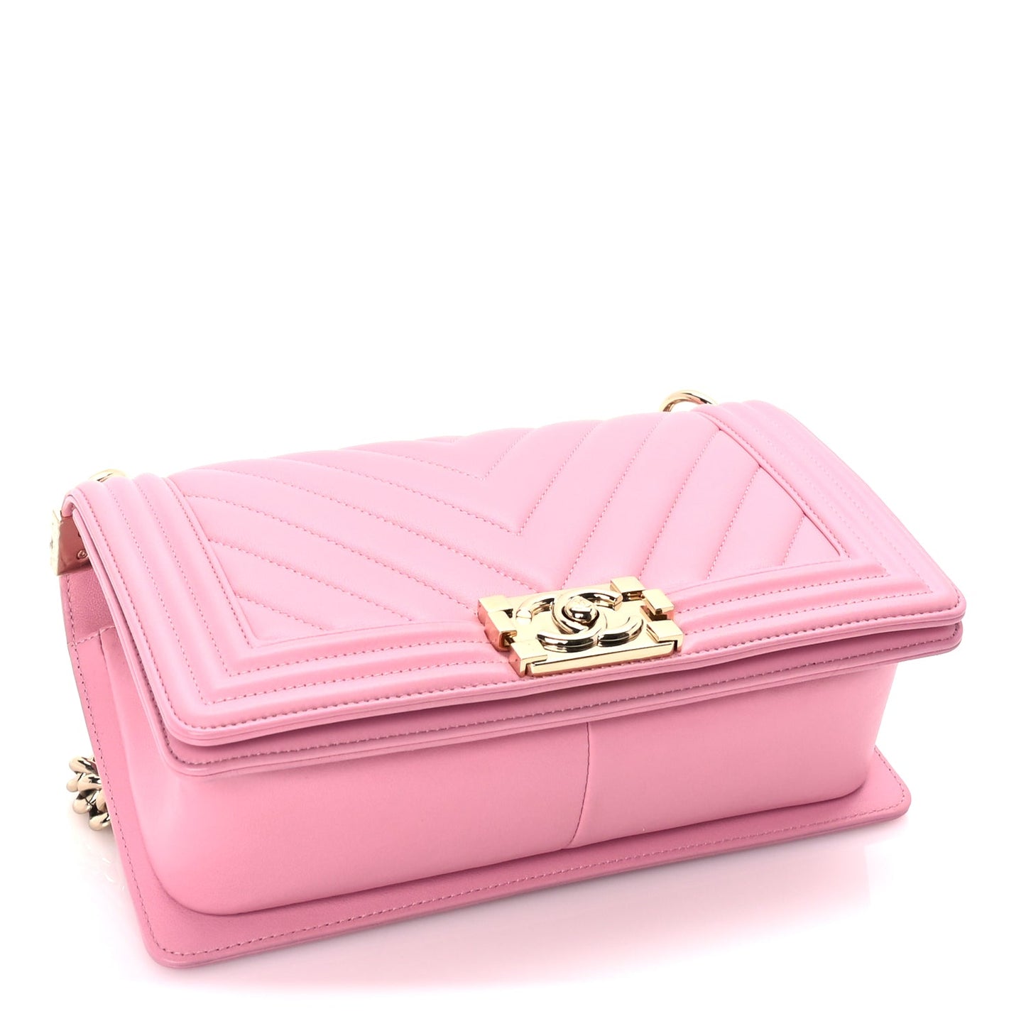 Chanel Lambskin Chevron Quilted Medium Boy Flap  Pink