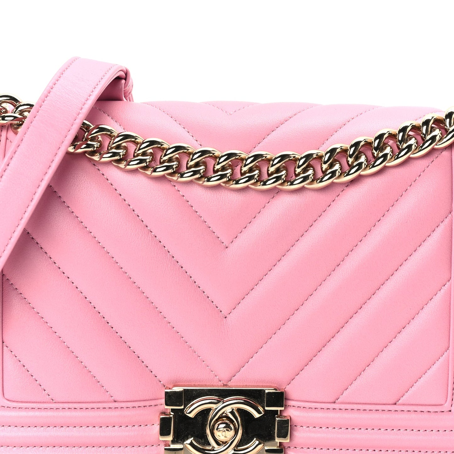 Chanel Lambskin Chevron Quilted Medium Boy Flap  Pink
