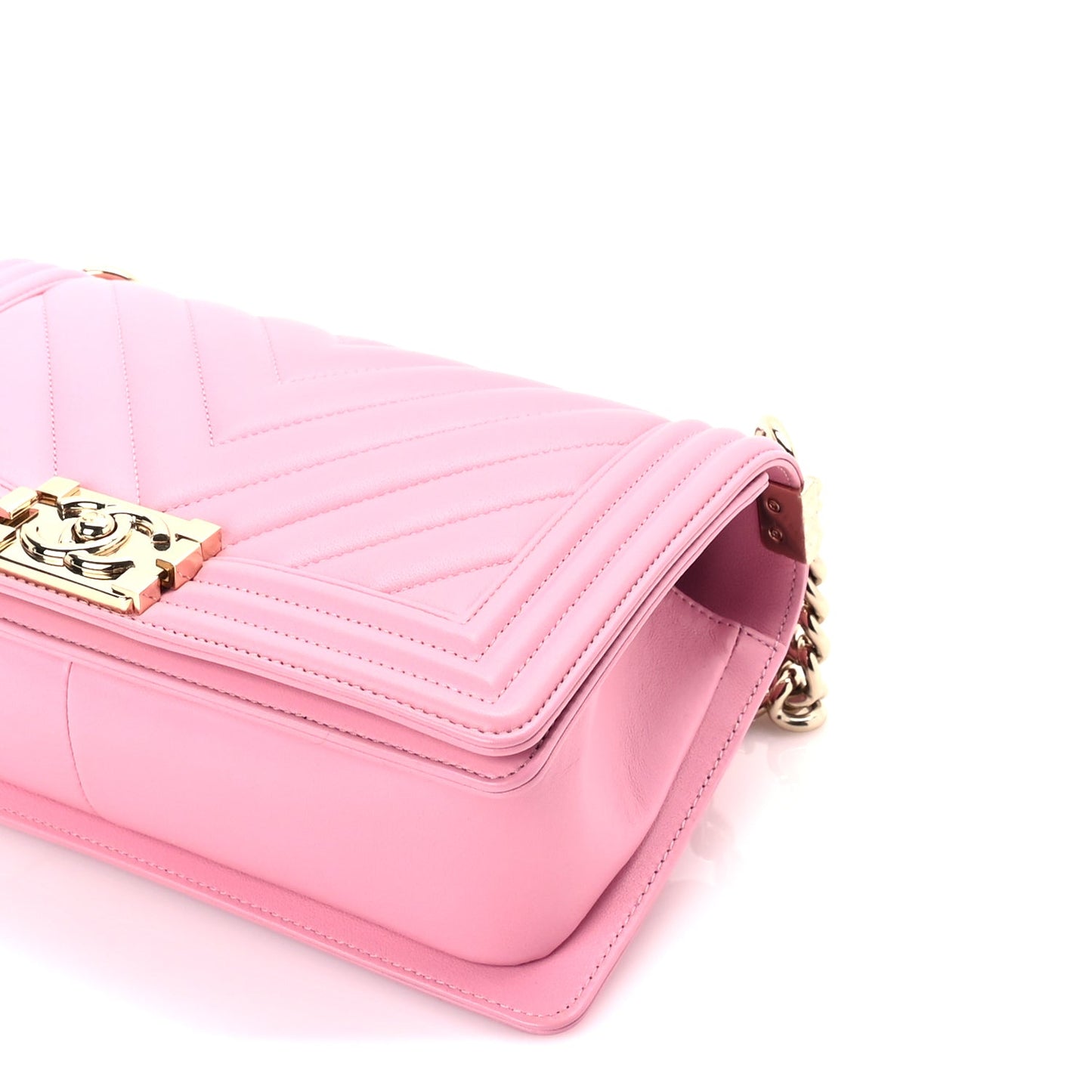 Chanel Lambskin Chevron Quilted Medium Boy Flap  Pink