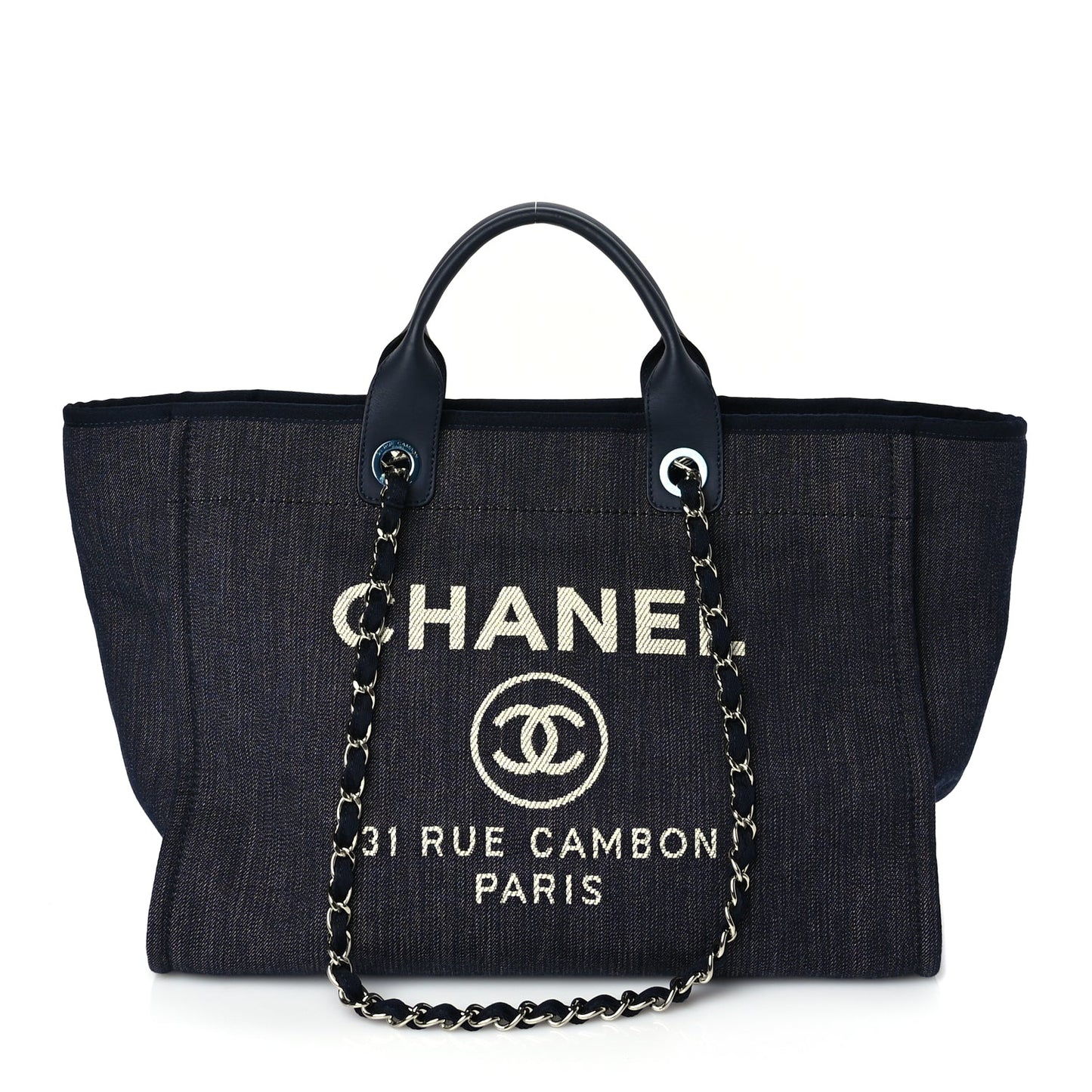 Chanel Denim Large Deauville Tote Dark Blue
