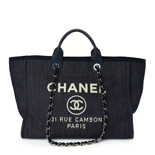 Chanel Denim Large Deauville Tote Dark Blue