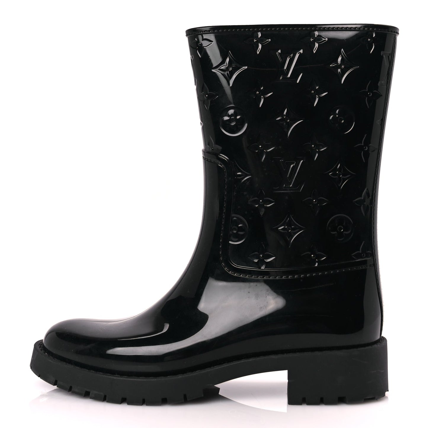 Louis Vuitton Rubber Embossed Monogram Drops Flat Half Boots 39 Black