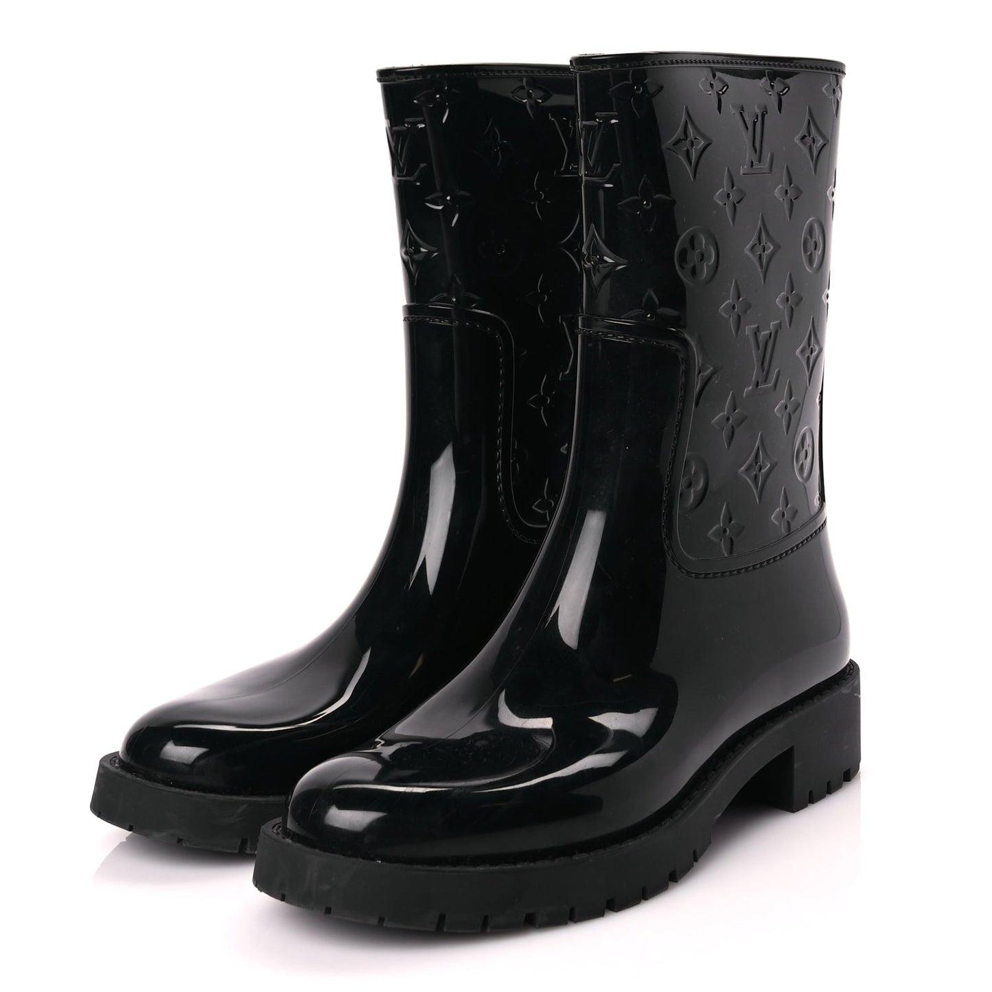 Louis Vuitton Rubber Embossed Monogram Drops Flat Half Boots 39 Black