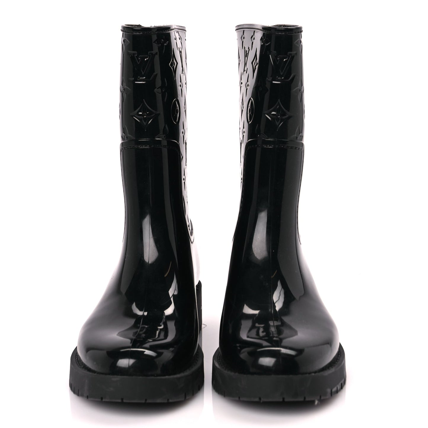 Louis Vuitton Rubber Embossed Monogram Drops Flat Half Boots 39 Black
