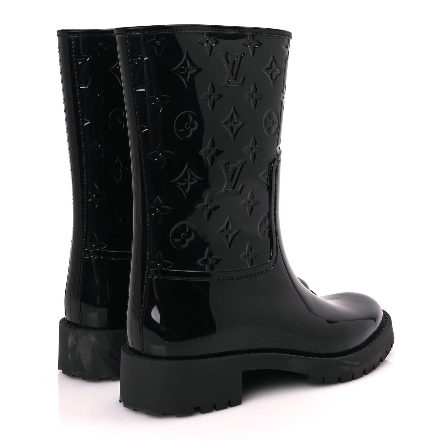Louis Vuitton Rubber Embossed Monogram Drops Flat Half Boots 39 Black