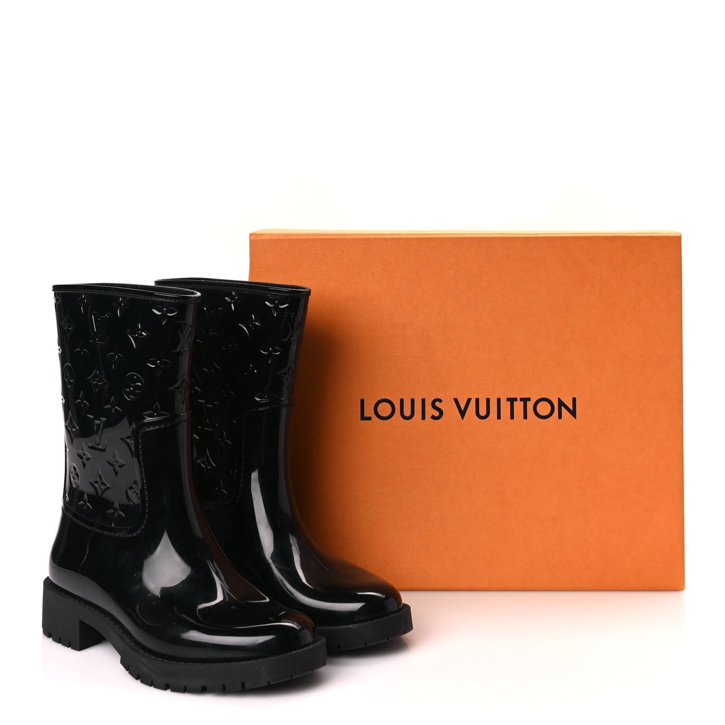 Louis Vuitton Rubber Embossed Monogram Drops Flat Half Boots 39 Black