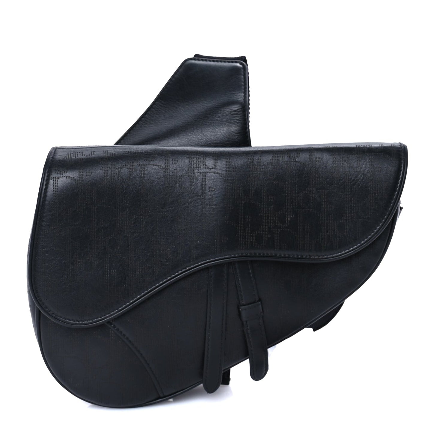 Christian Dior Calfskin Perforated Oblique Galaxy Mens Saddle Bag  Black