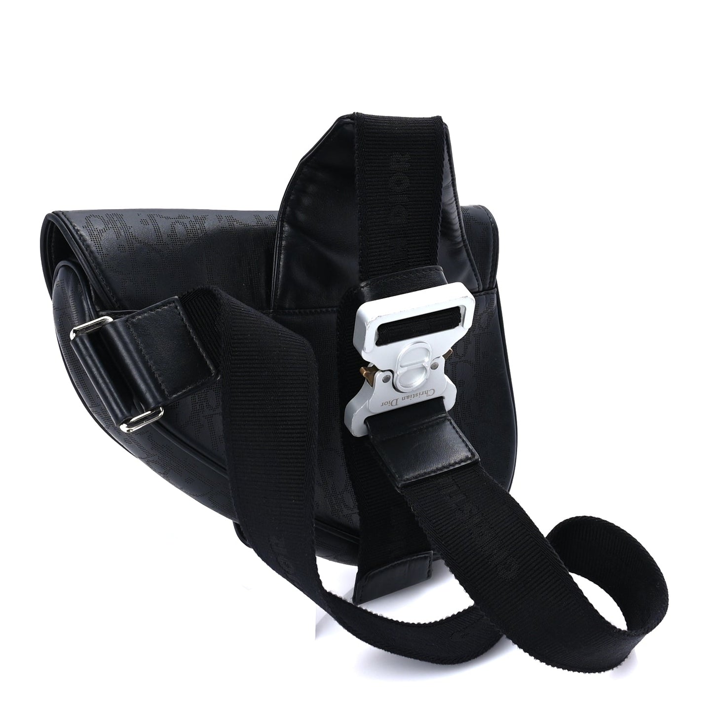 Christian Dior Calfskin Perforated Oblique Galaxy Mens Saddle Bag  Black