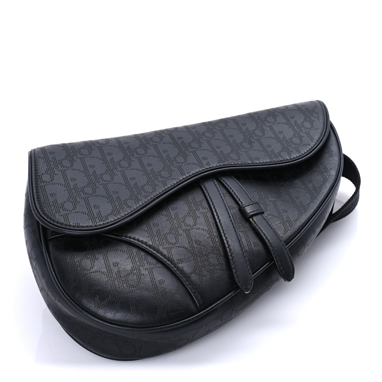 Christian Dior Calfskin Perforated Oblique Galaxy Mens Saddle Bag  Black