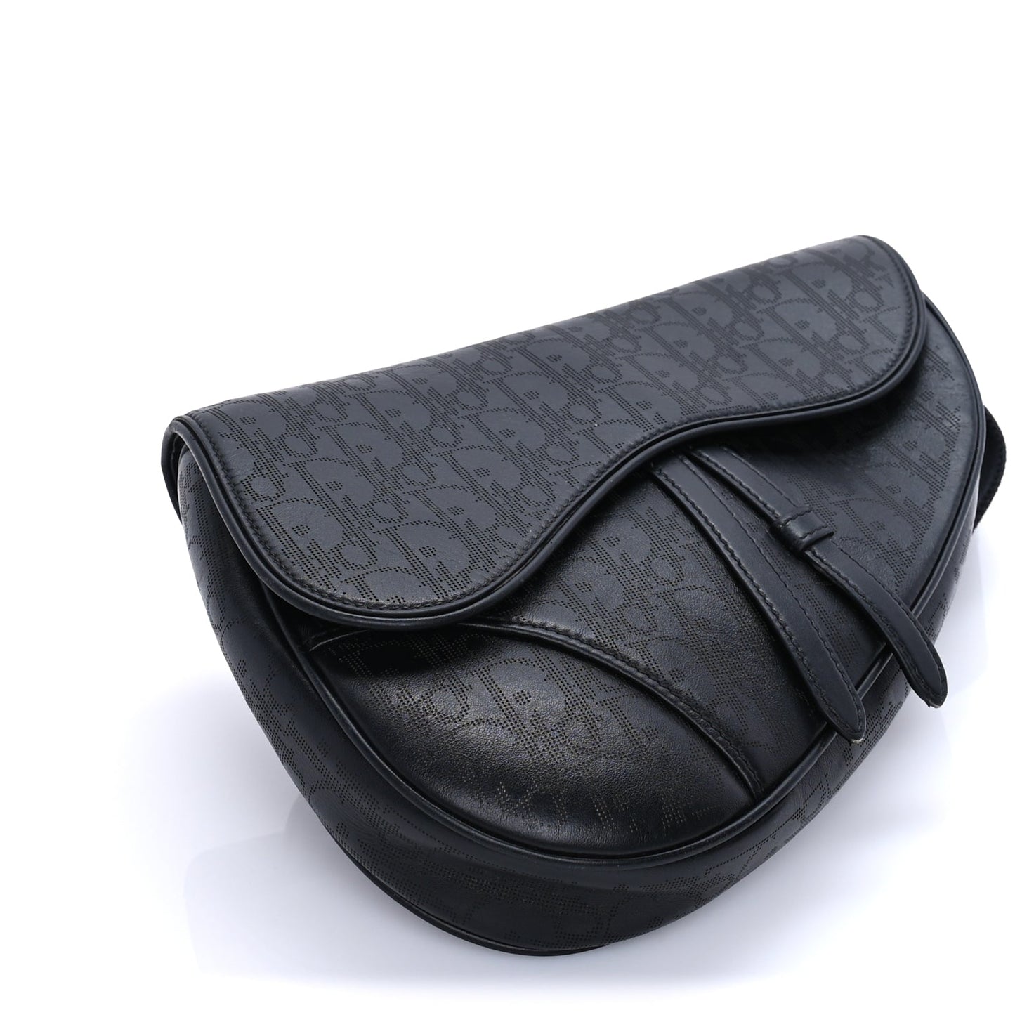 Christian Dior Calfskin Perforated Oblique Galaxy Mens Saddle Bag  Black