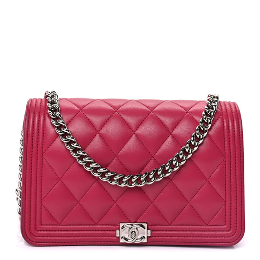 Chanel Lambskin Quilted Boy Wallet On Chain WOC  Pink
