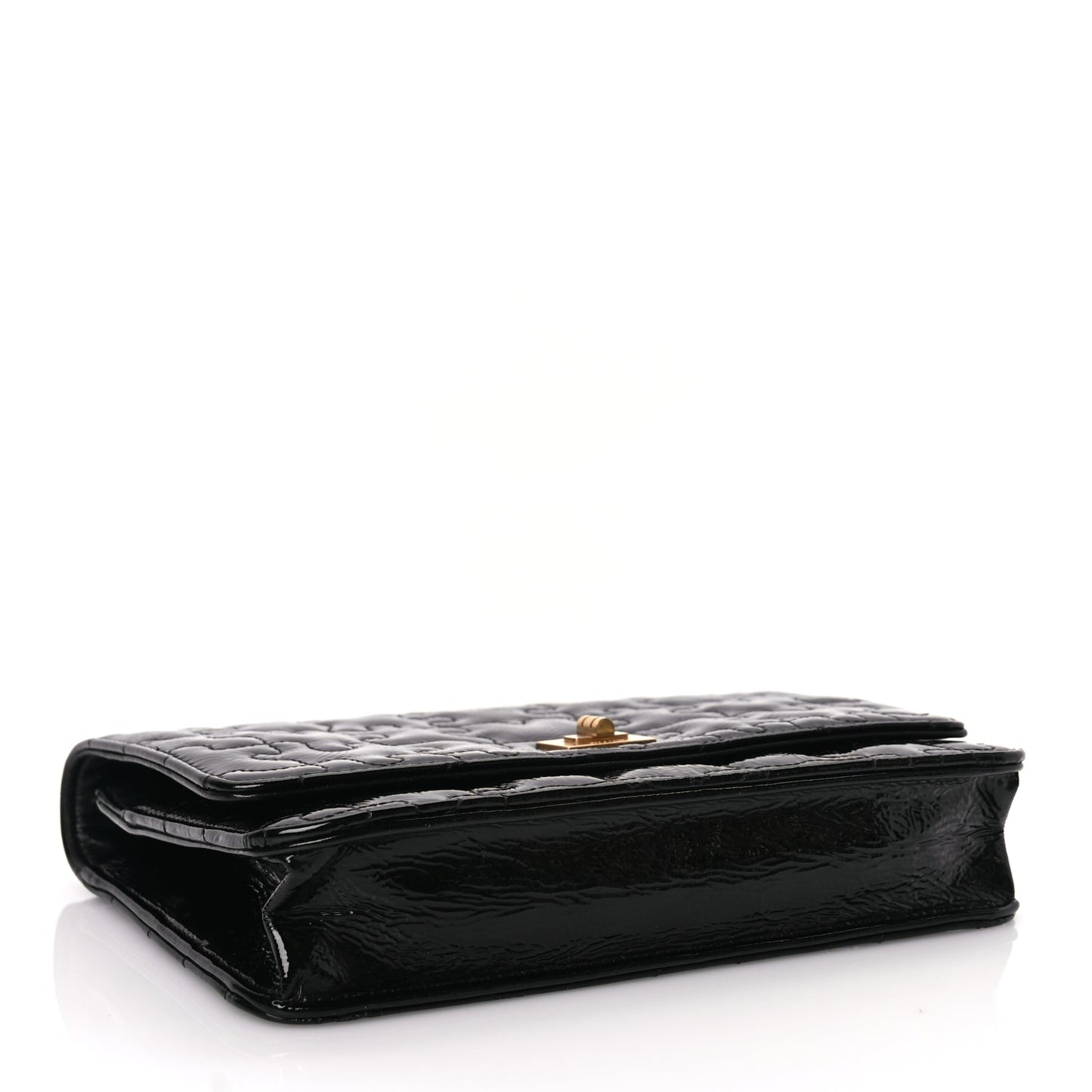 Chanel Crackled Patent Calfskin Puzzle Reissue Wallet On Chain WOC Black