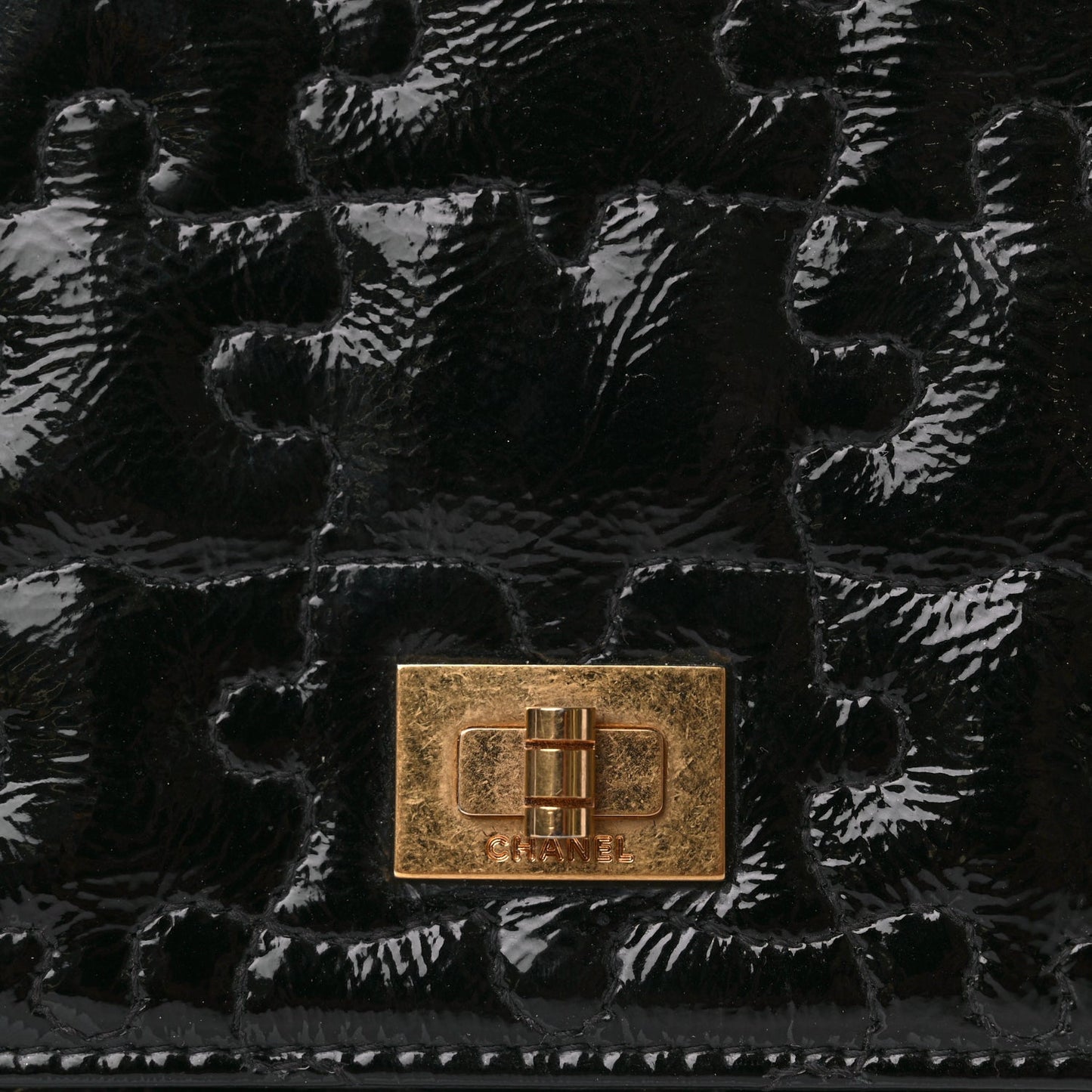 Chanel Crackled Patent Calfskin Puzzle Reissue Wallet On Chain WOC Black