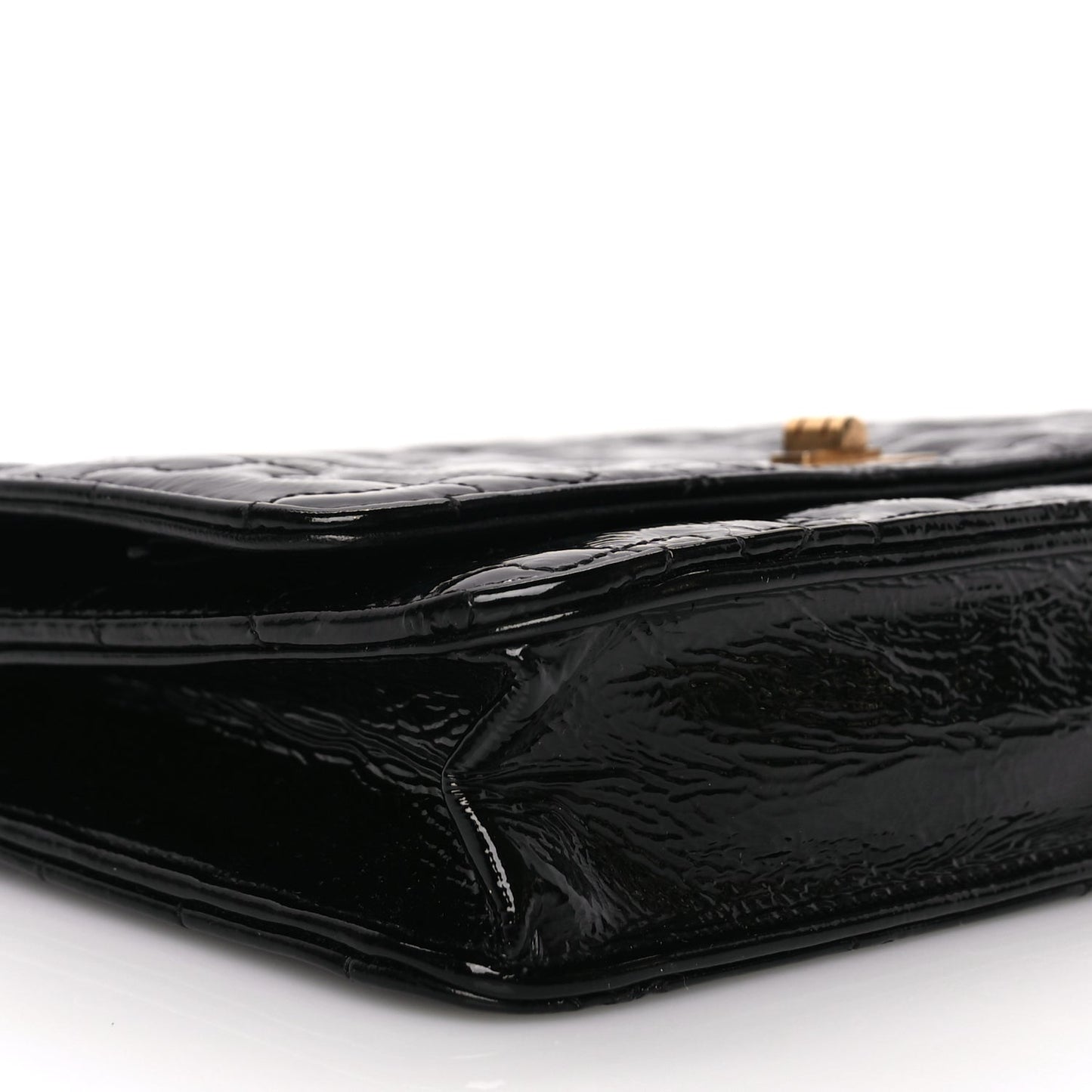 Chanel Crackled Patent Calfskin Puzzle Reissue Wallet On Chain WOC Black