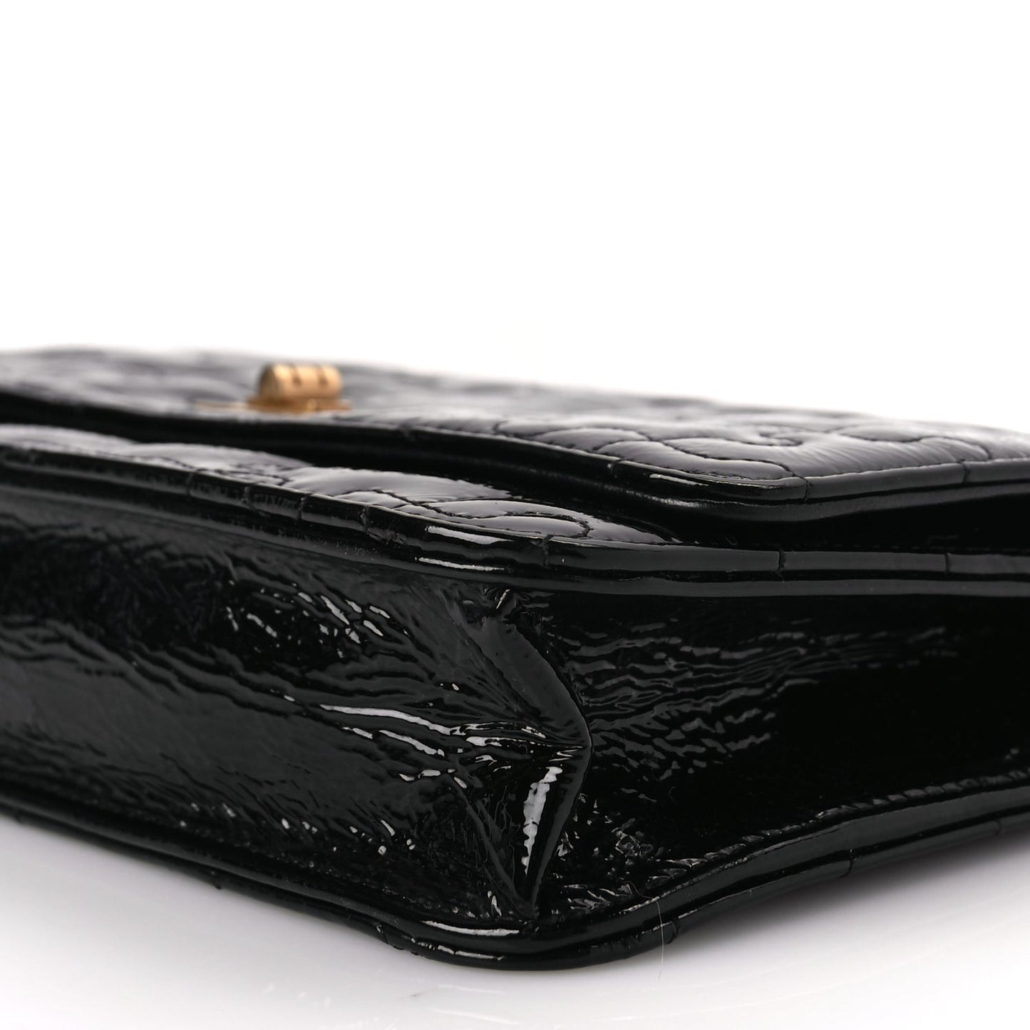 Chanel Crackled Patent Calfskin Puzzle Reissue Wallet On Chain WOC Black