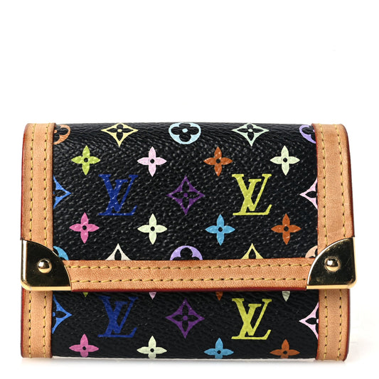 Louis Vuitton Monogram Multicolor Porte-Monnaie Plat Coin Purse Black