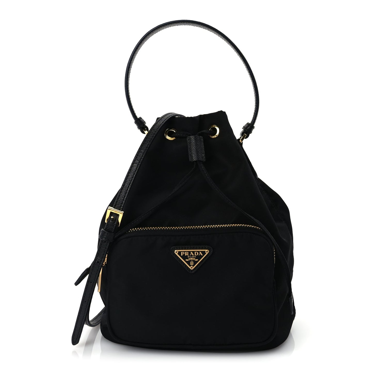 Prada Nylon Vela Saffiano Mini Bucket Crossbody Bag  Black