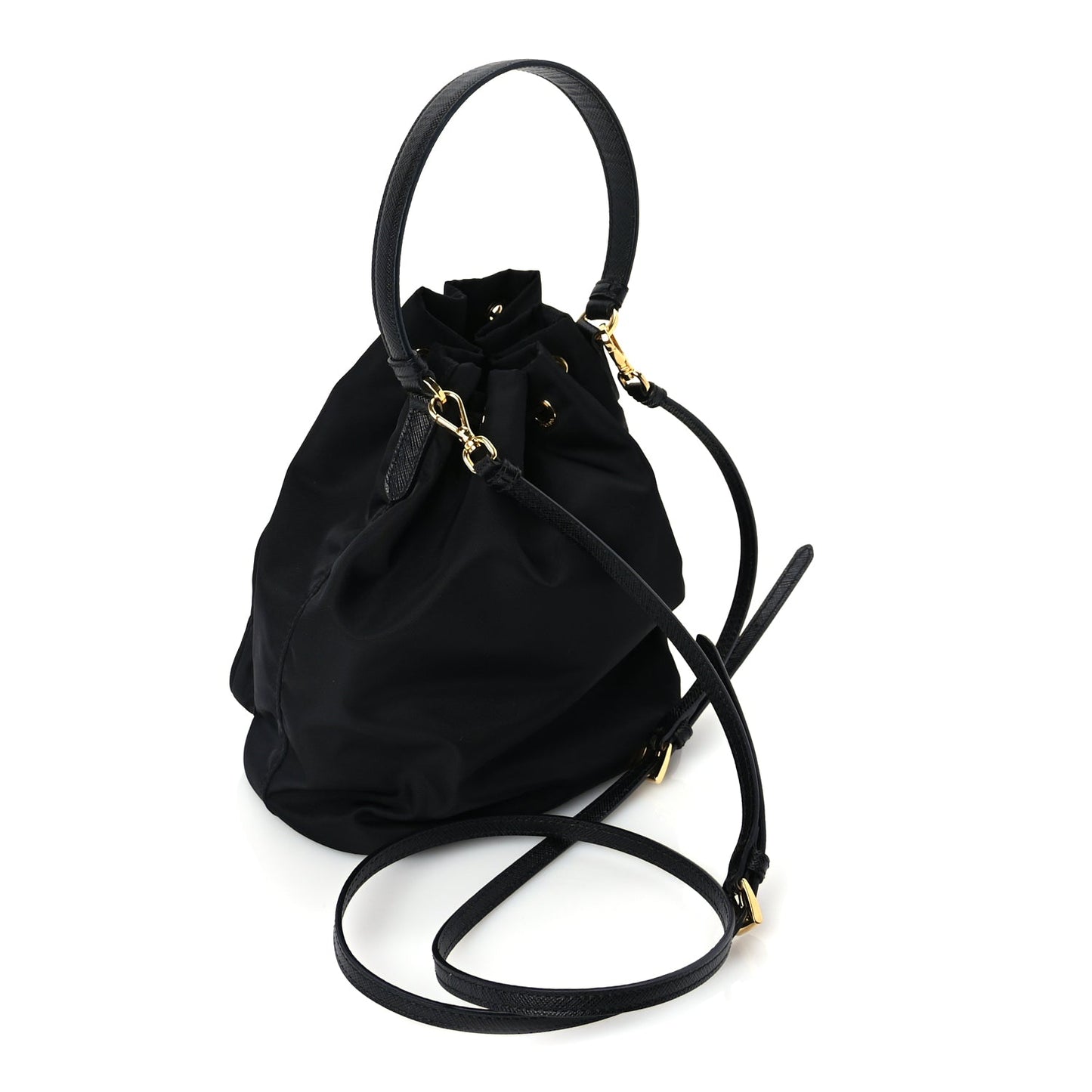 Prada Nylon Vela Saffiano Mini Bucket Crossbody Bag  Black