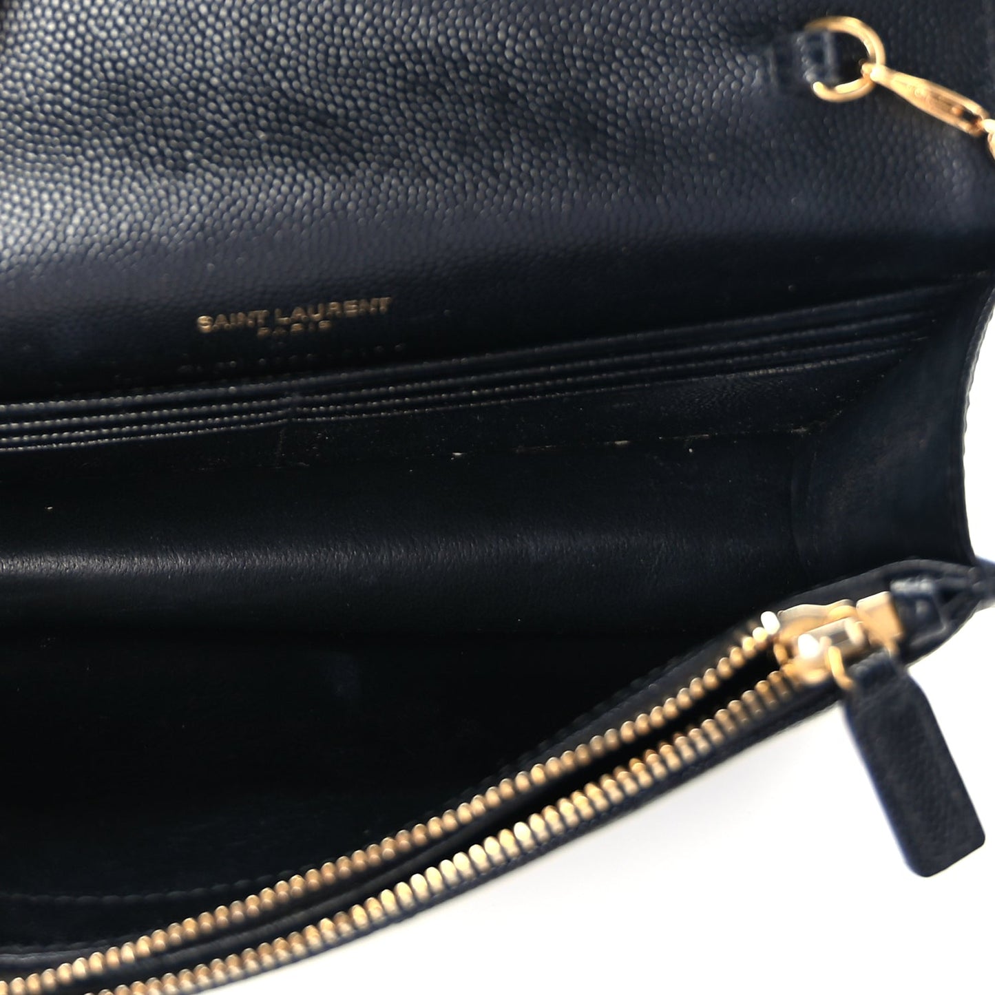 Saint Laurent Grain De Poudre Matelasse Chevron Monogram Envelope Chain Wallet Black