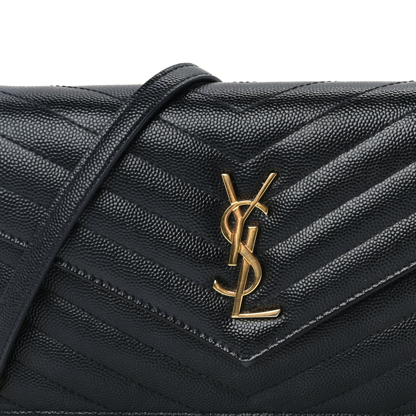 Saint Laurent Grain De Poudre Matelasse Chevron Monogram Envelope Chain Wallet Black