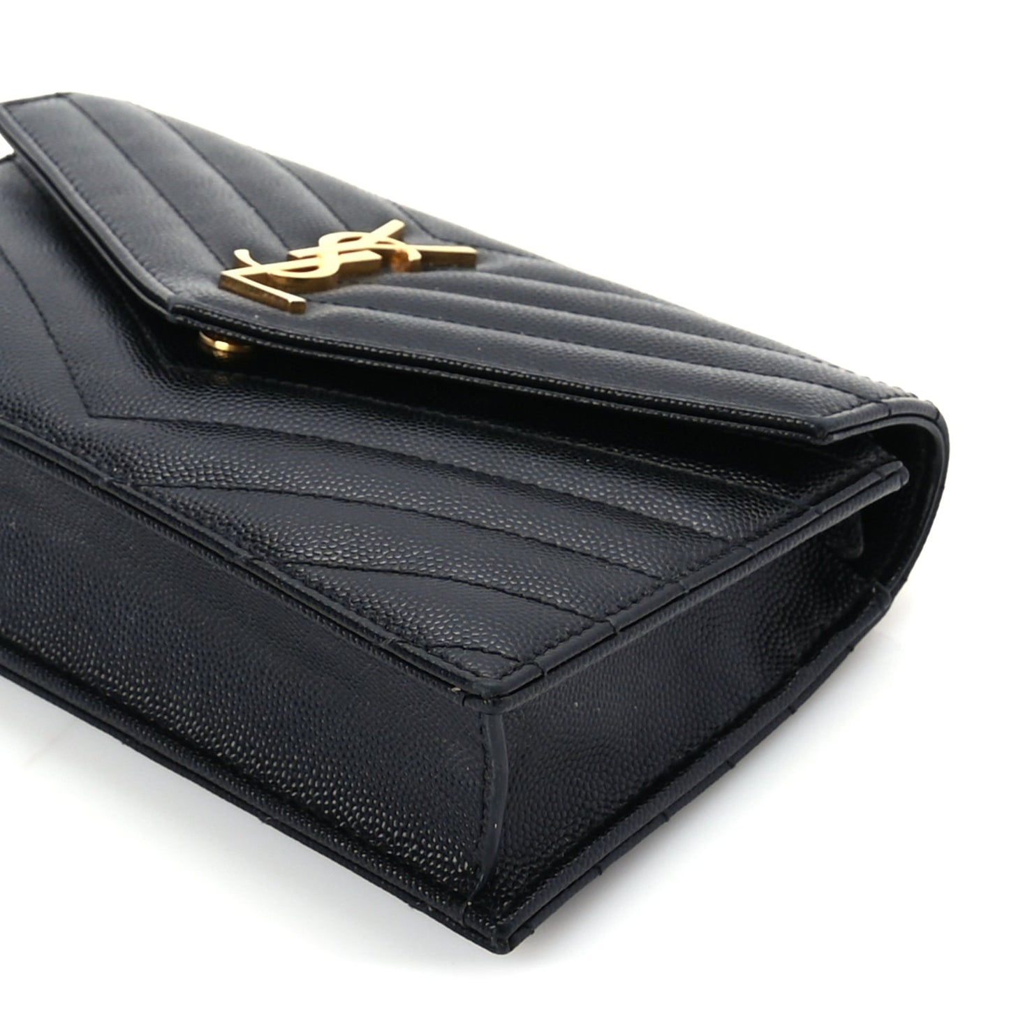 Saint Laurent Grain De Poudre Matelasse Chevron Monogram Envelope Chain Wallet Black