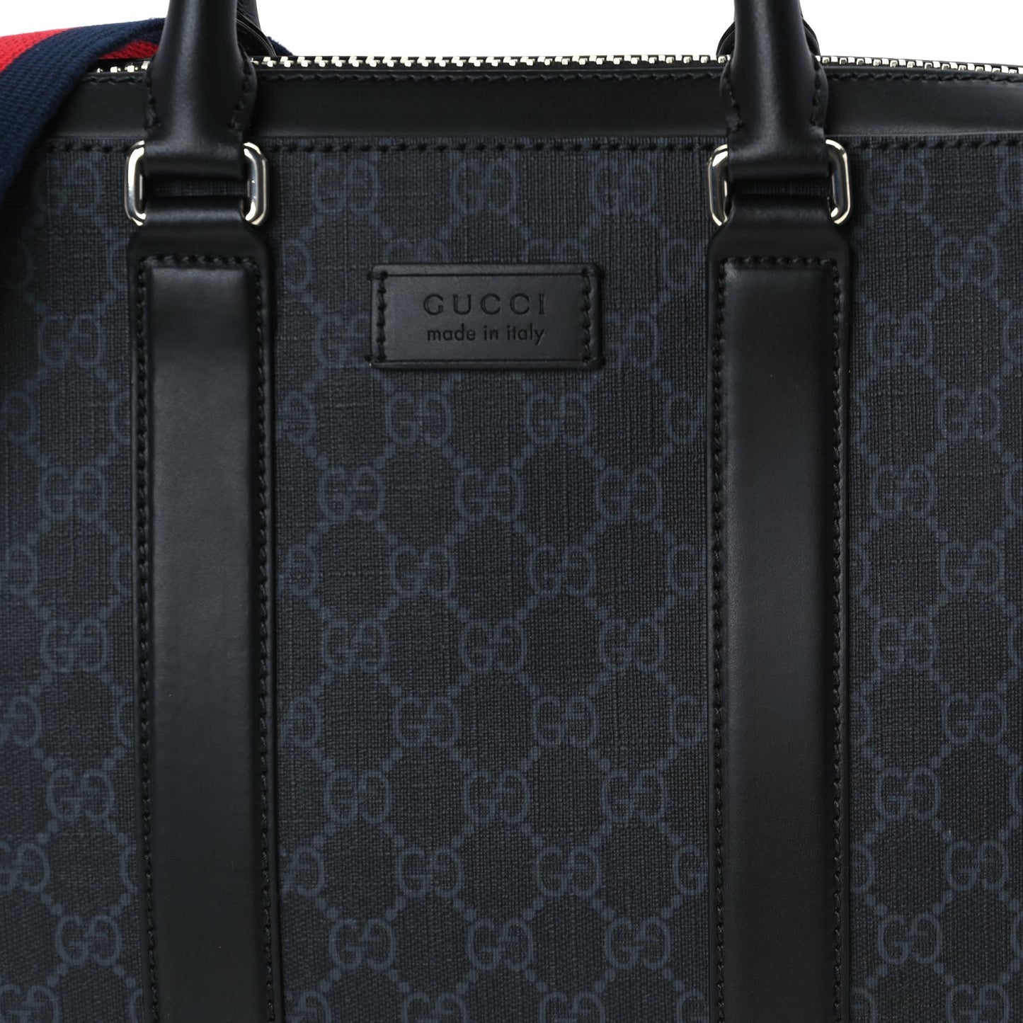 Gucci GG Supreme Monogram Appia Calfskin Web Briefcase Black