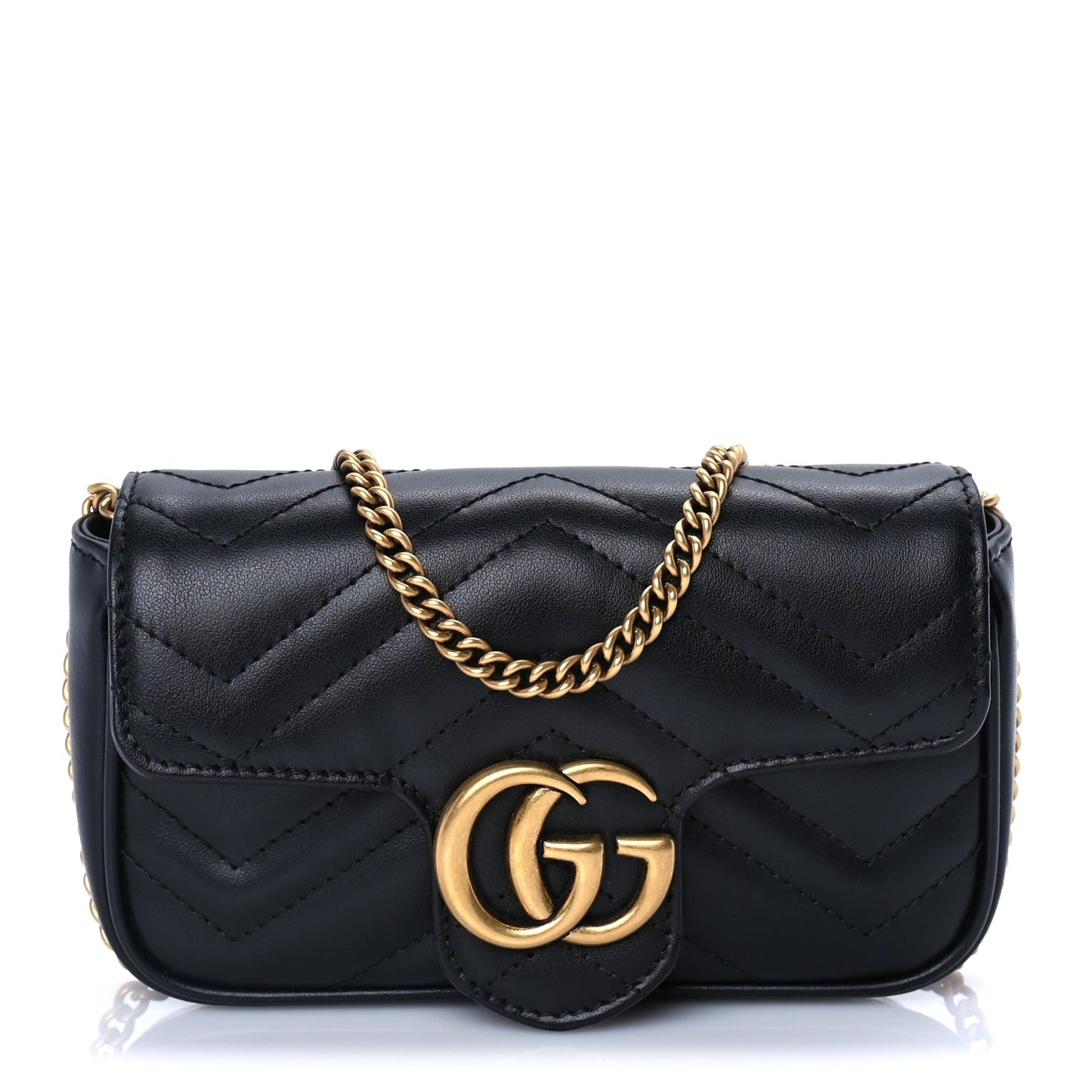 Gucci Calfskin Matelasse Super Mini GG Marmont Shoulder Bag  Black
