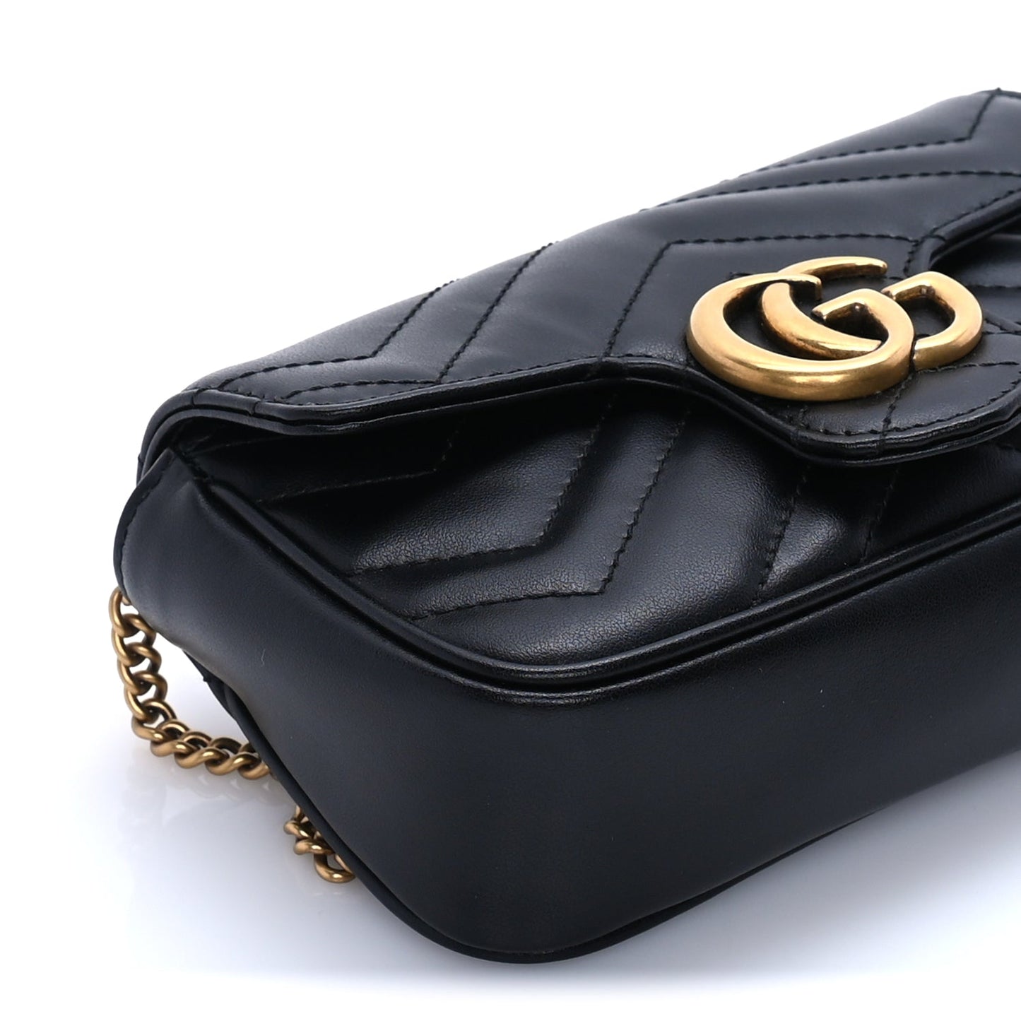 Gucci Calfskin Matelasse Super Mini GG Marmont Shoulder Bag  Black