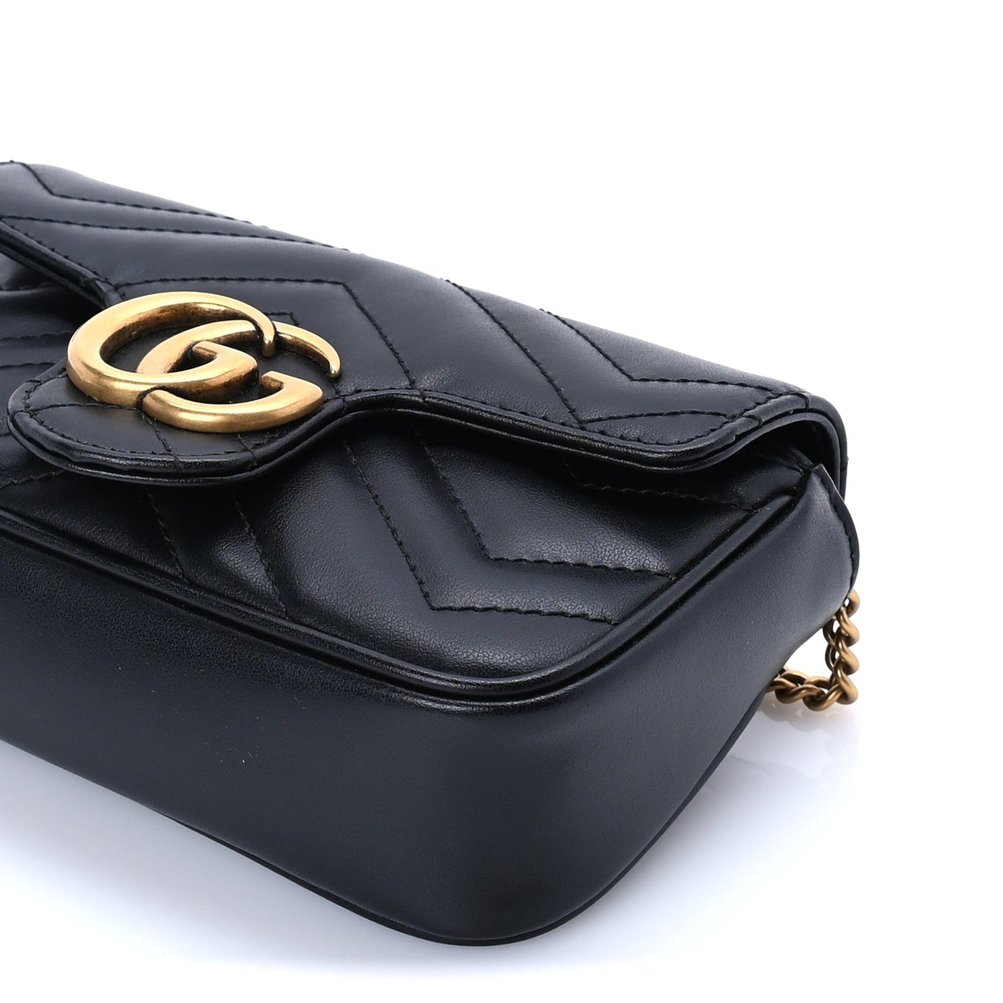 Gucci Calfskin Matelasse Super Mini GG Marmont Shoulder Bag  Black
