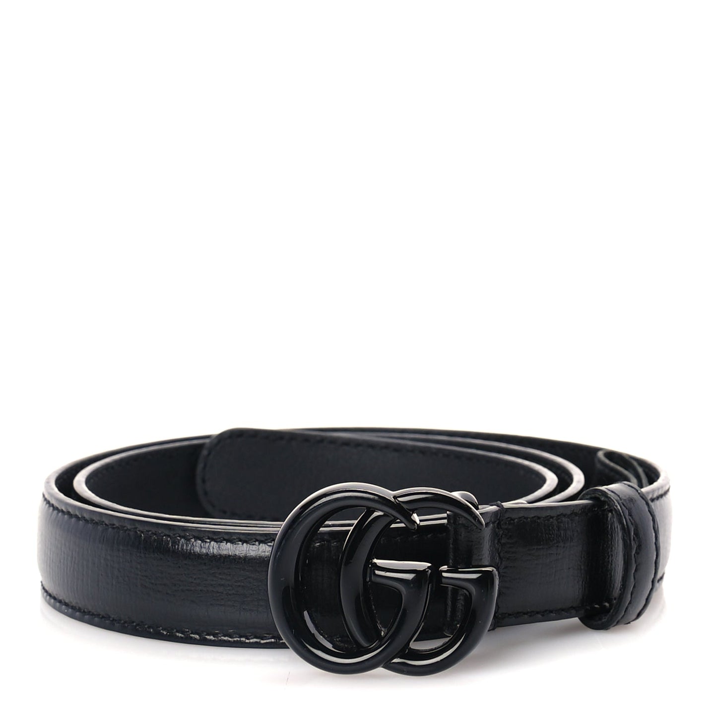 Gucci Azalea Calfskin Enamel Monochrome Double G 20mm Belt 70 28  Black