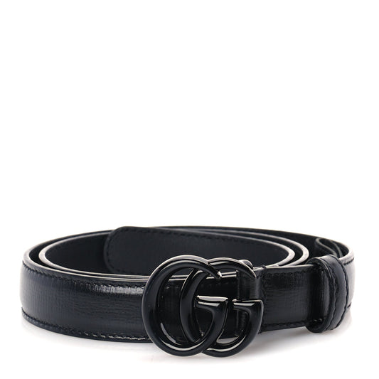 Gucci Azalea Calfskin Enamel Monochrome Double G 20mm Belt 70 28  Black