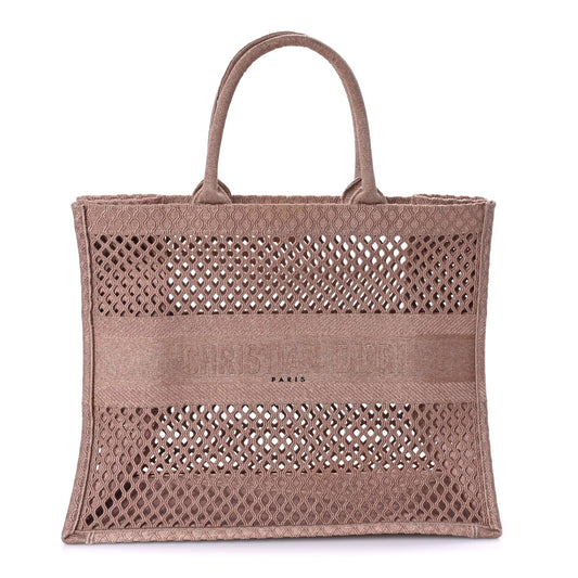 Christian Dior Mesh Embroidered Large Book Tote Clay