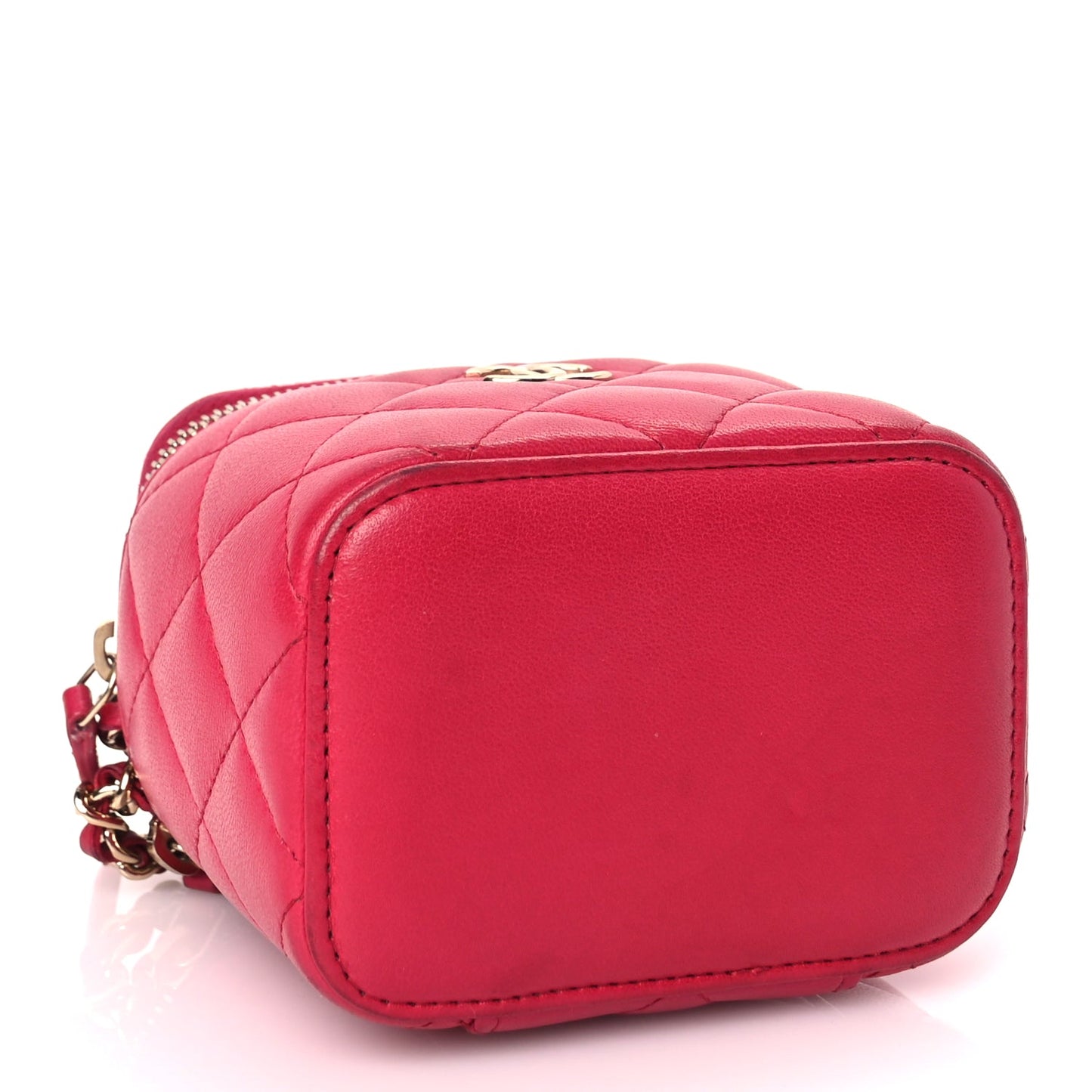 Chanel Lambskin Quilted Top Handle Mini Vanity Case With Chain Dark Pink