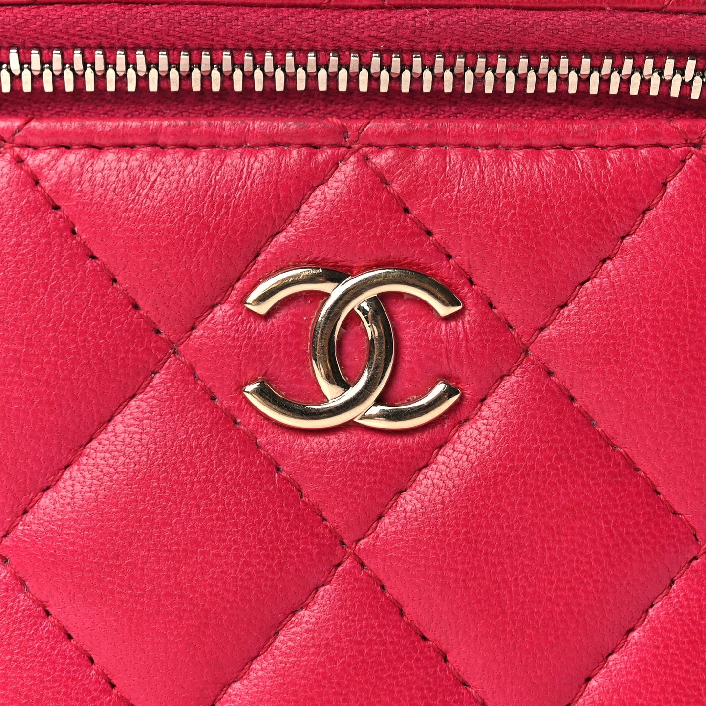 Chanel Lambskin Quilted Top Handle Mini Vanity Case With Chain Dark Pink