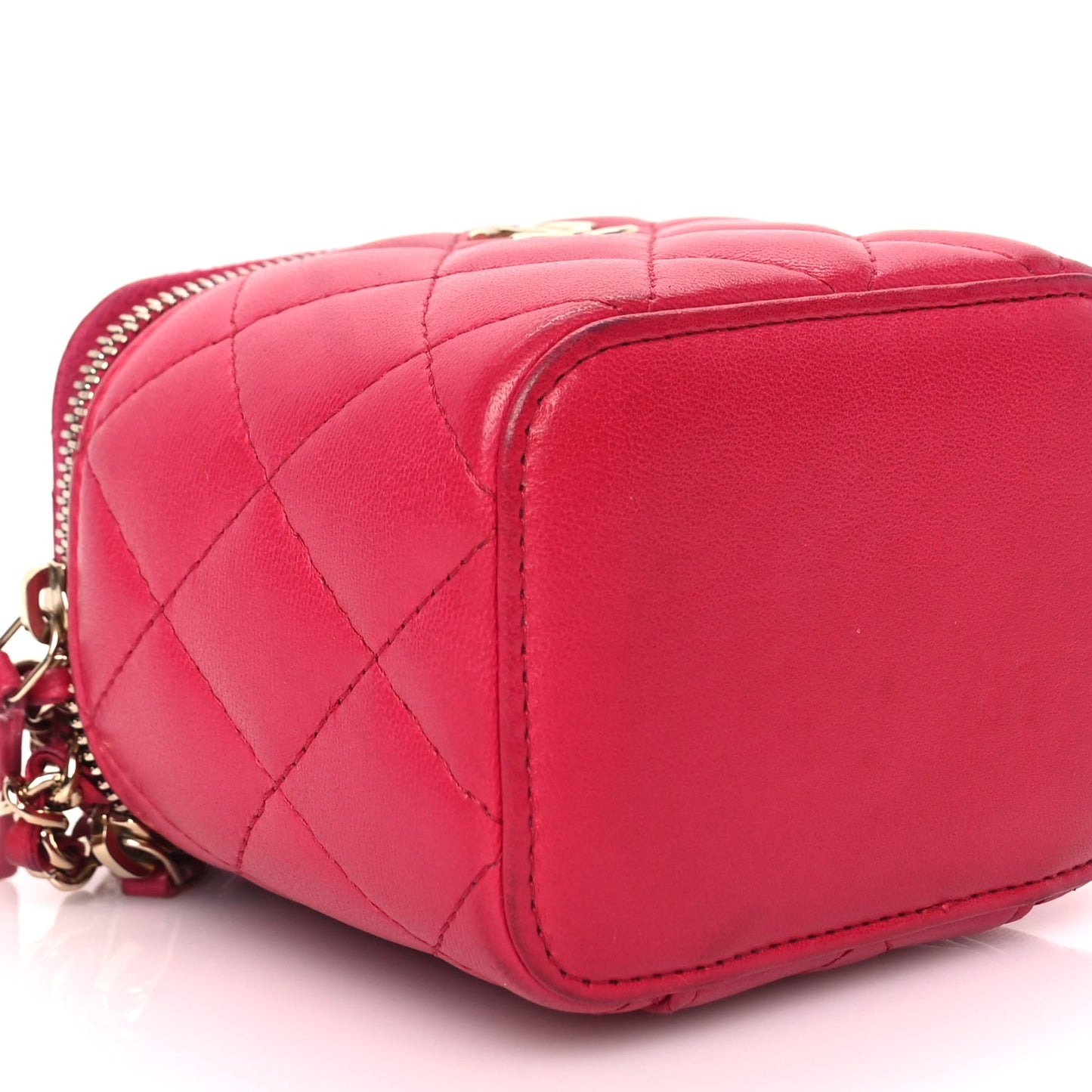 Chanel Lambskin Quilted Top Handle Mini Vanity Case With Chain Dark Pink