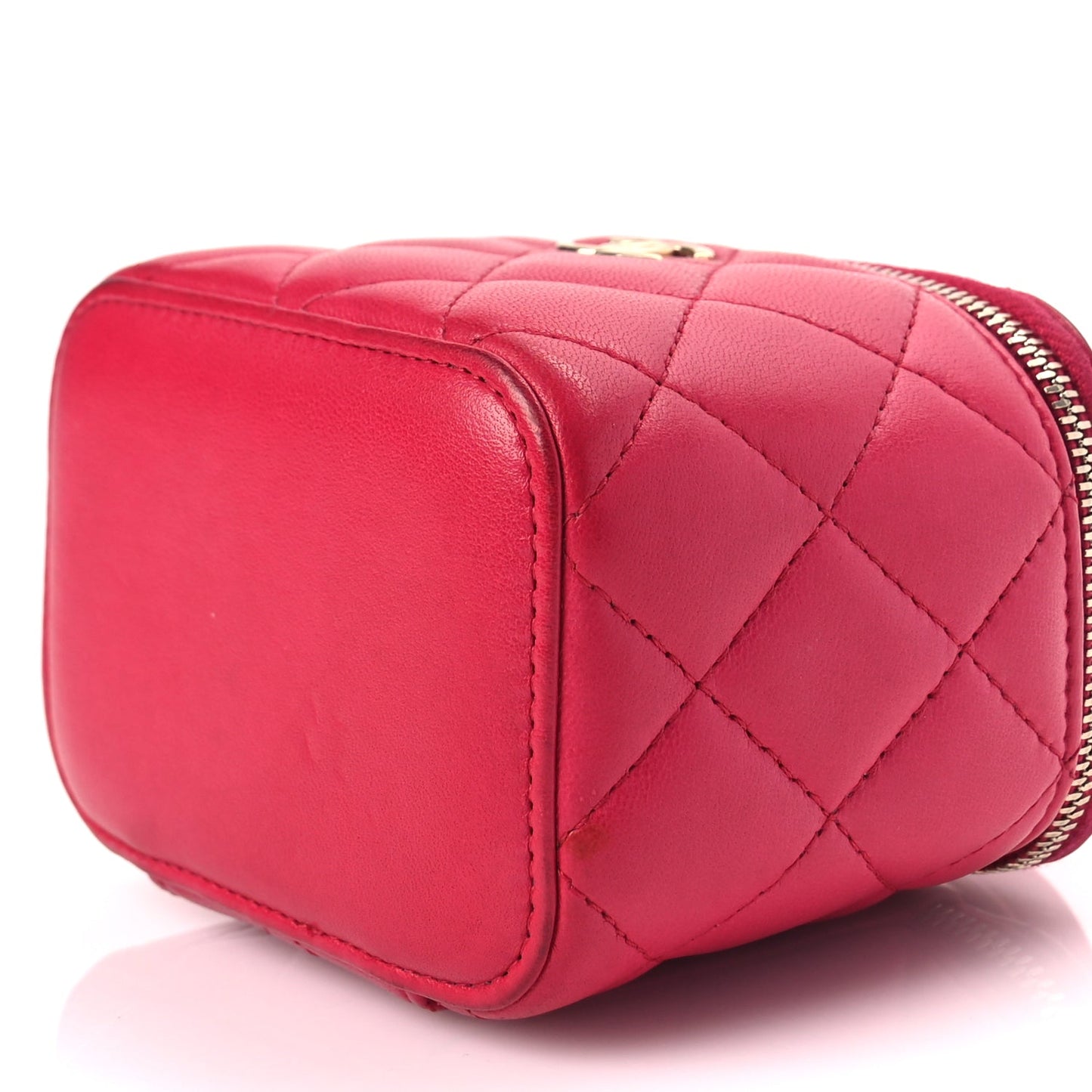 Chanel Lambskin Quilted Top Handle Mini Vanity Case With Chain Dark Pink