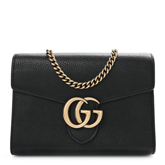 Gucci Calfskin GG Marmont Chain Wallet Black