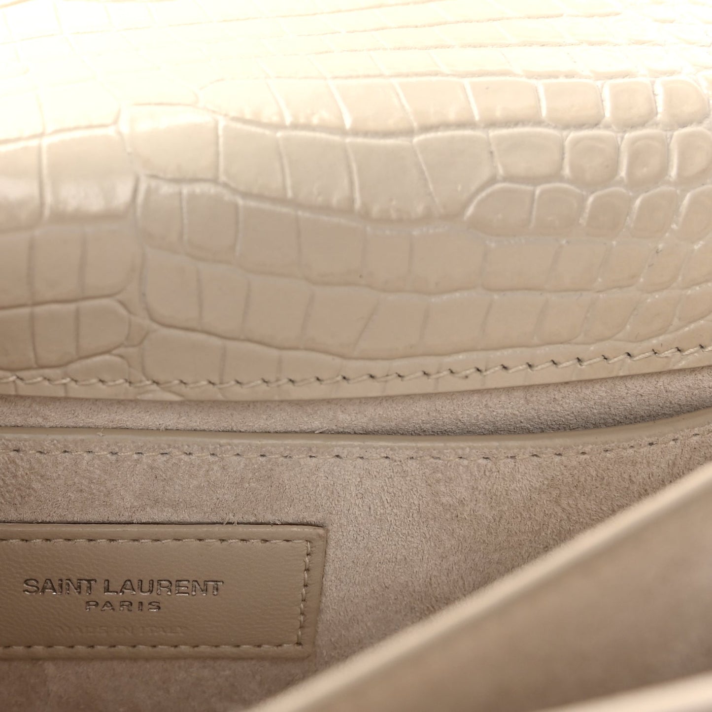 Saint Laurent Calfskin Crocodile Embossed Medium Monogram Sunset Blanc Vintage