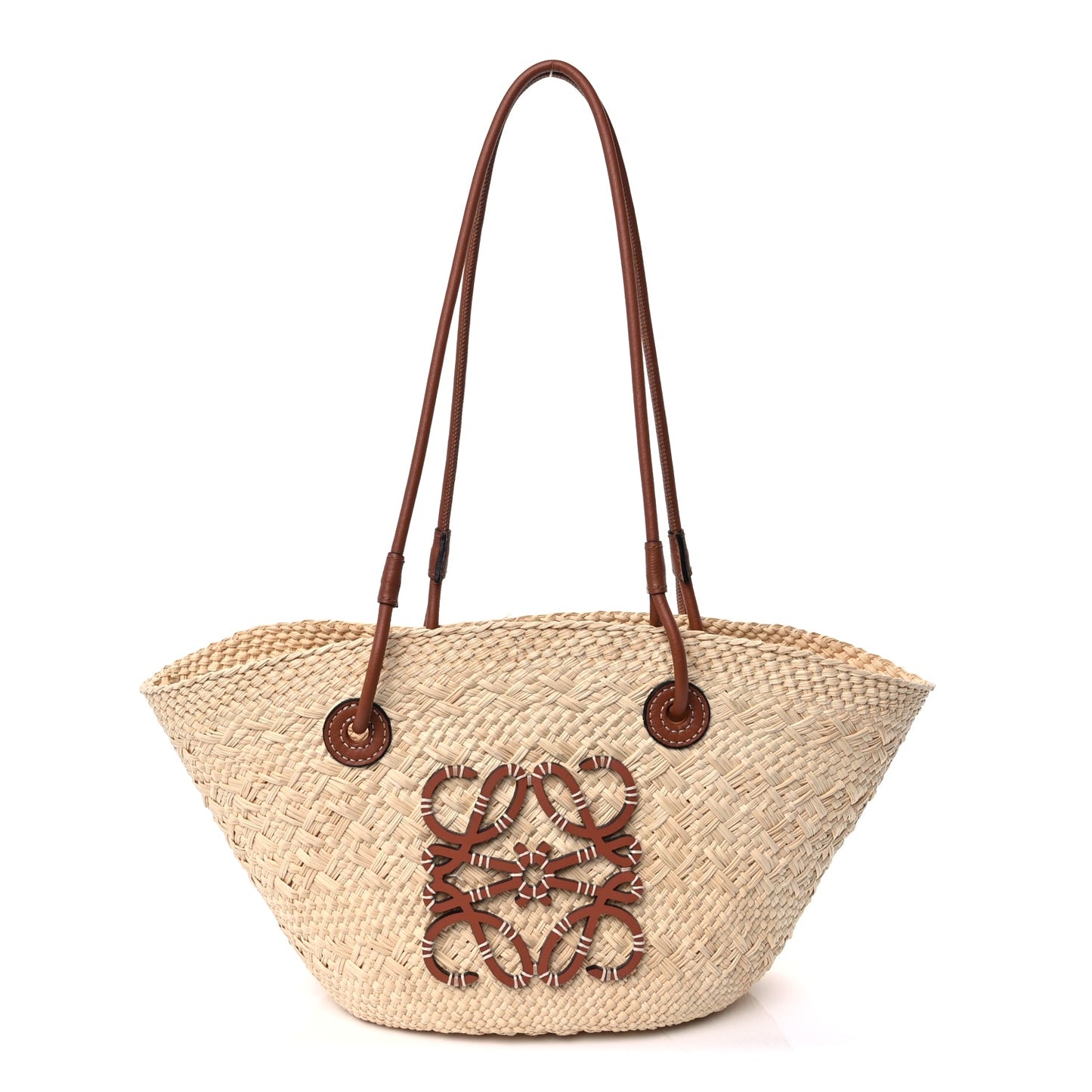 Loewe Calfskin Raffia Small Anagram Basket Tote Bag Natural Tan