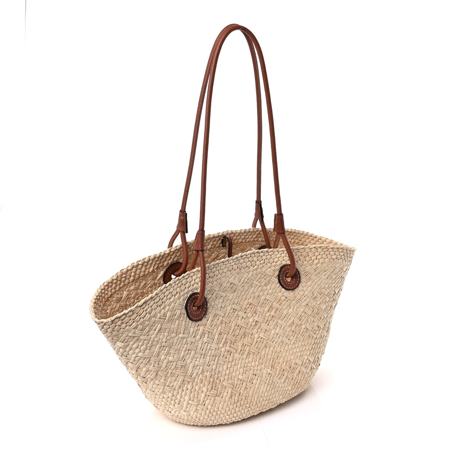Loewe Calfskin Raffia Small Anagram Basket Tote Bag Natural Tan