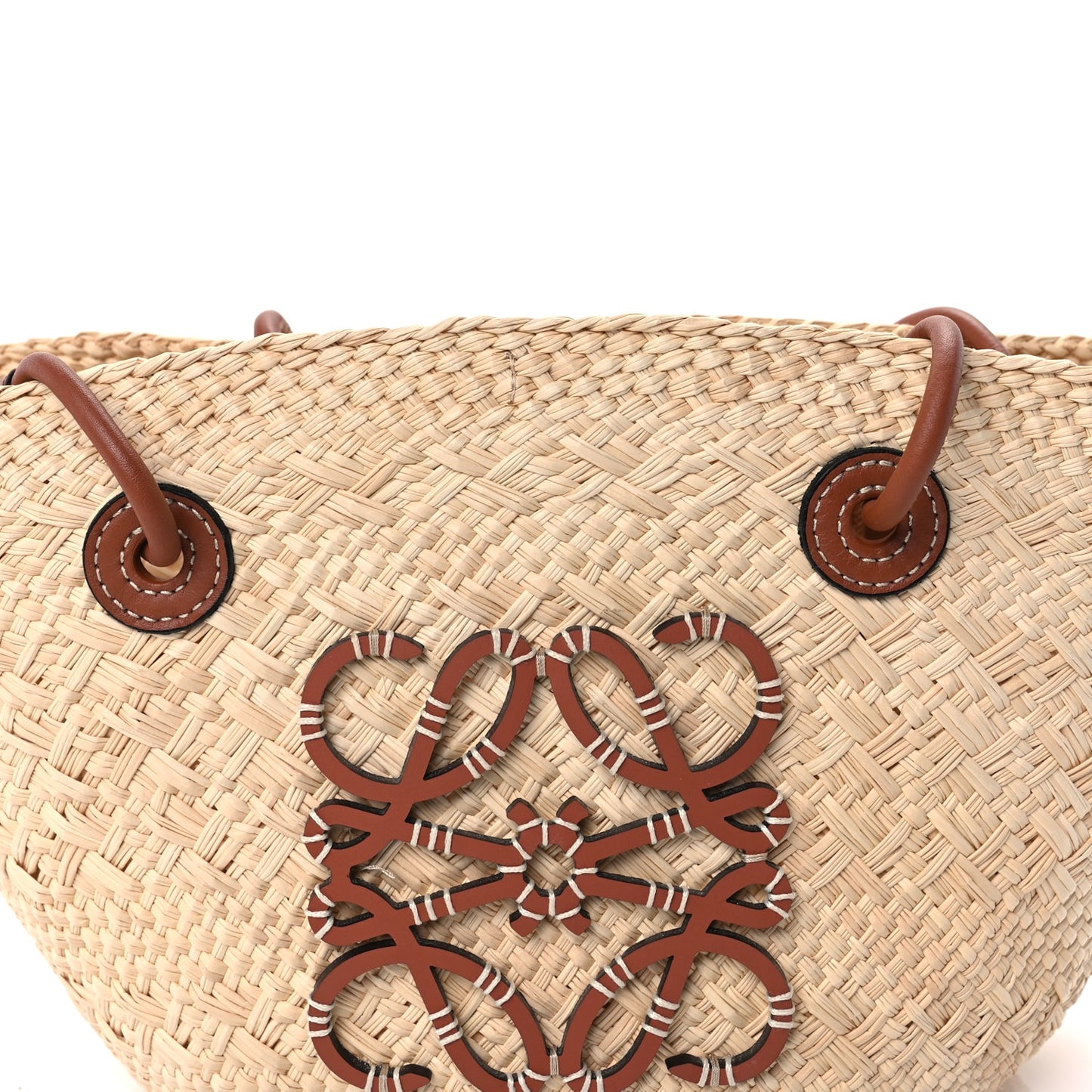 Loewe Calfskin Raffia Small Anagram Basket Tote Bag Natural Tan