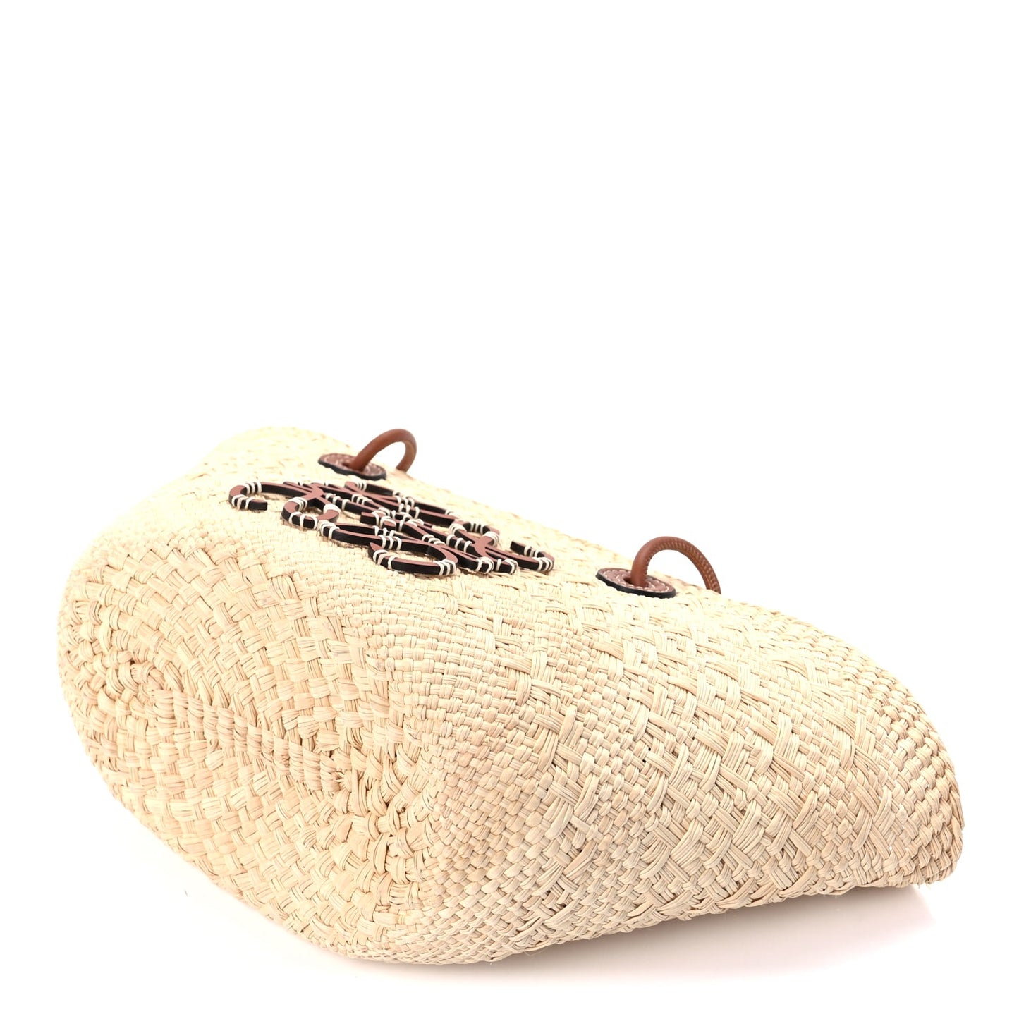 Loewe Calfskin Raffia Small Anagram Basket Tote Bag Natural Tan