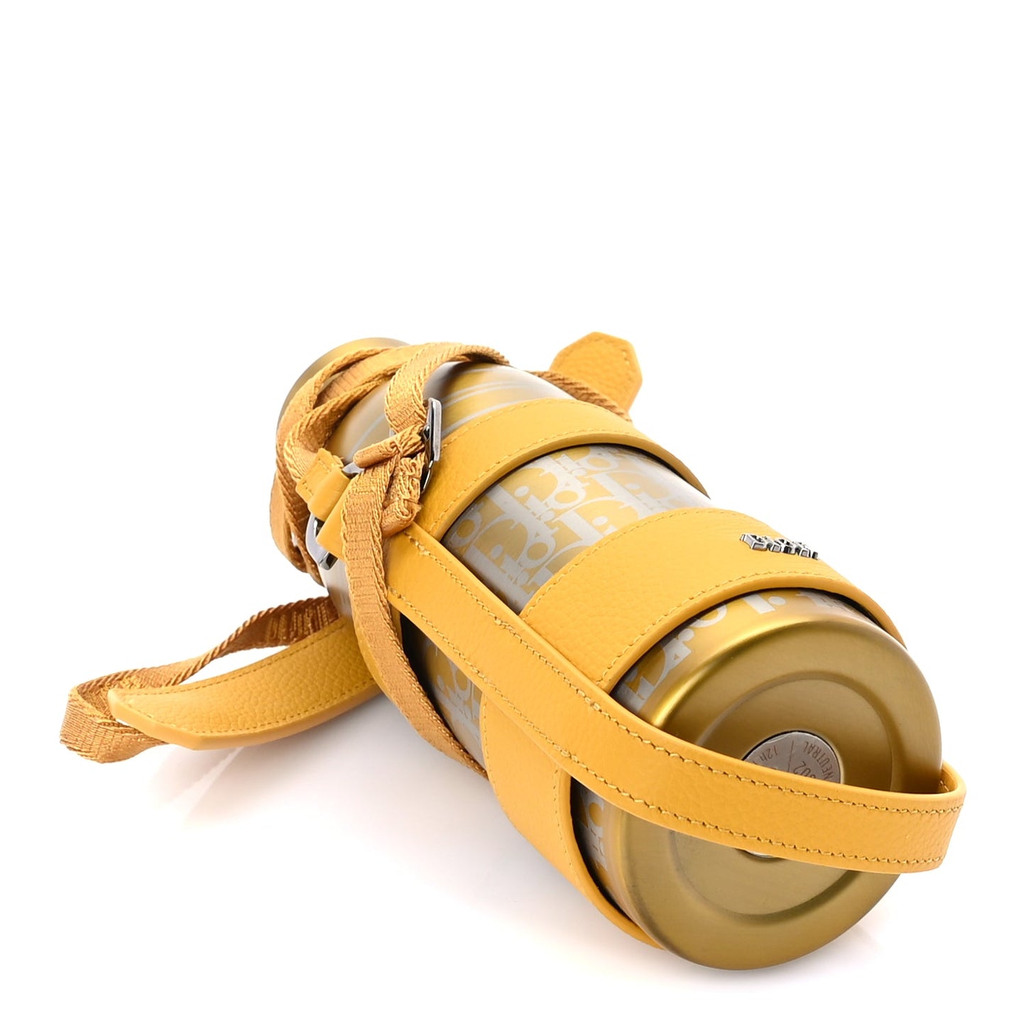 Christian Dior Oblique Stainless Steel Grained Calfskin Aqua Bottle With Shoulder Strap Yellow